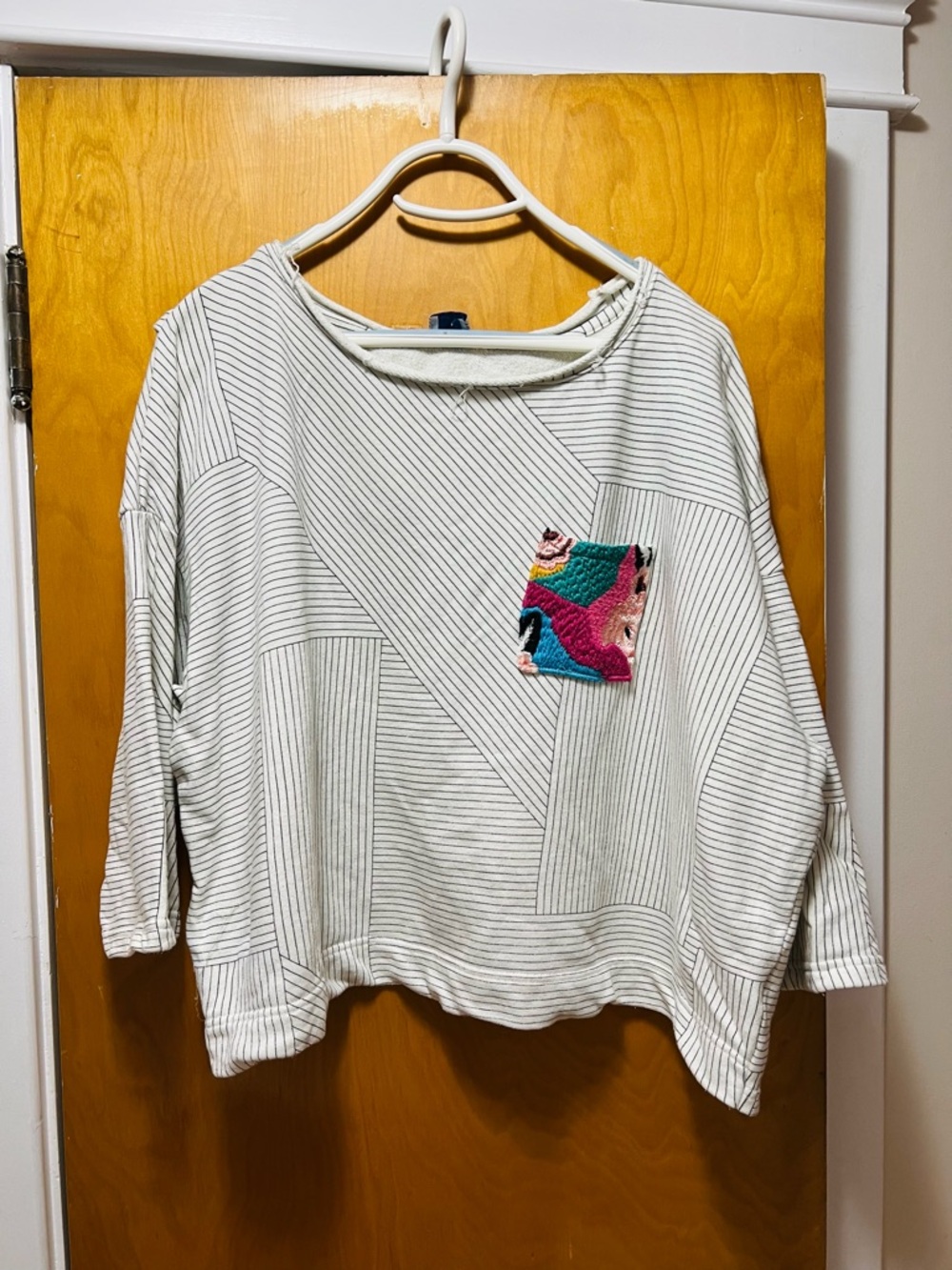 Anthropologie Cream Ribbed Scoop-Neck Sweater with Multicolor Pocket - Picture 11 of 12